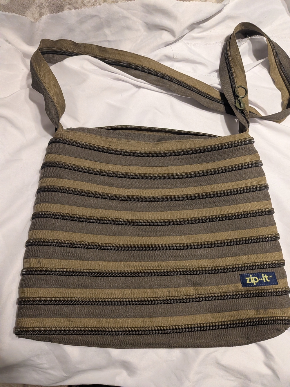 Zip-It Striped Crossbody Bag in Brown & Black